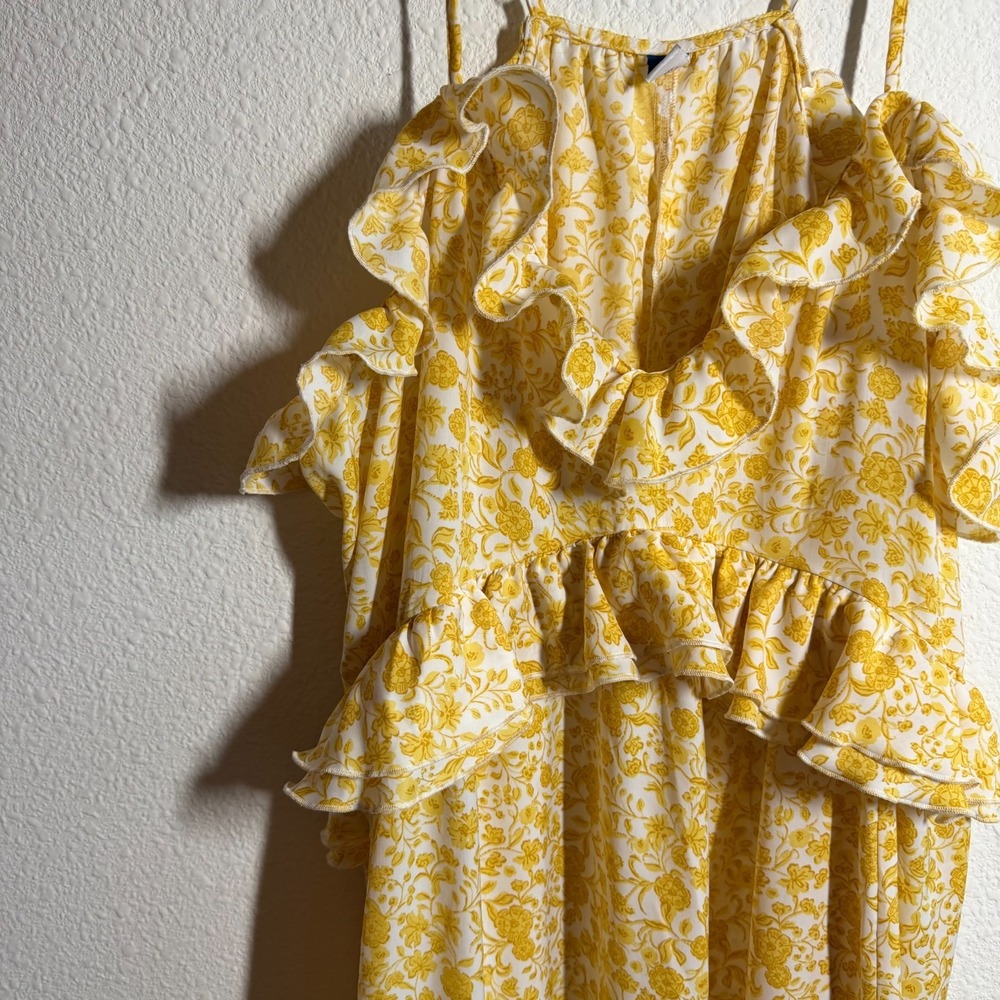Old Navy Sleeveless Ruffled Midi Dress Womens XL Yellow Spaghetti Strap Floral - Picture 6 of 11